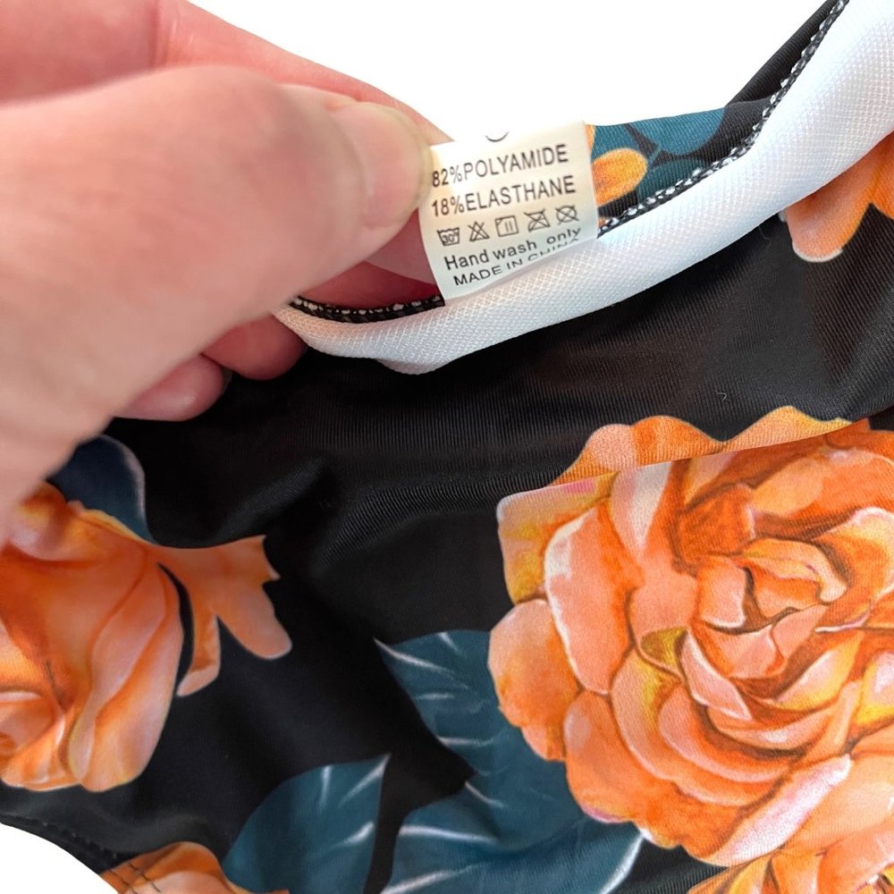 Luxyville black floral high waist 2 piece bikini swimsuit women's size L - Picture 10 of 14
